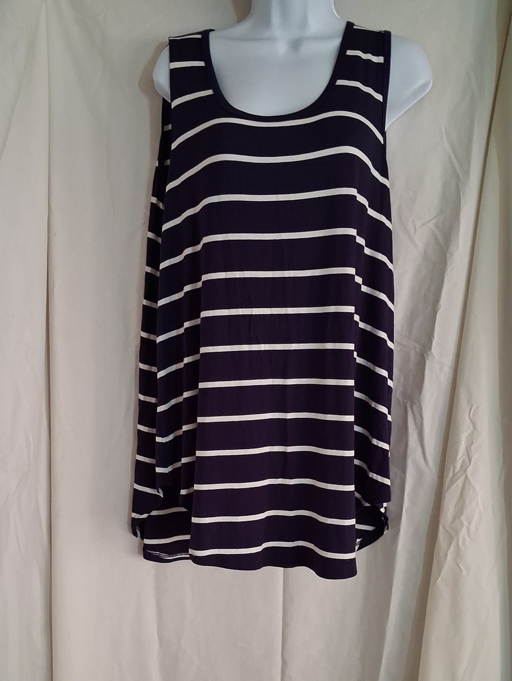 Navy and White Striped Sleeveless Scoop Neck Tank